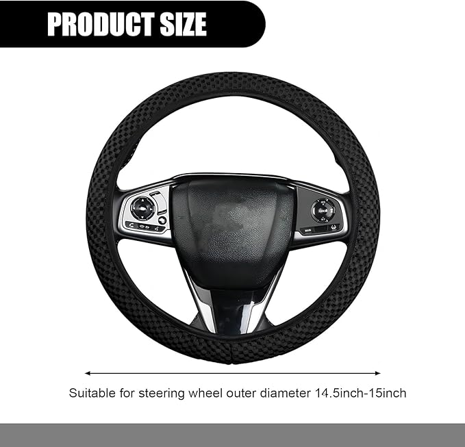 Pack-1 Car Steering Wheel Cover, Ice Silk 3D Massage Mesh Breathable Without Inner Ring Steering Wheel Cover, Elastic Easy Grip Anti-Slip Protector for 14.5"-15", Universal for Cars (Black)
