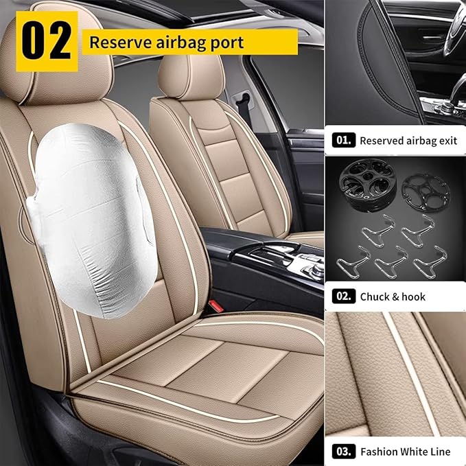 YORKNEIC Car Seat Covers Fit for Hyundai Santa Fe 2007-2024 2025 5 Seats Full Set Faux Leather Car Seat Cover Protector Cushion (Beige)