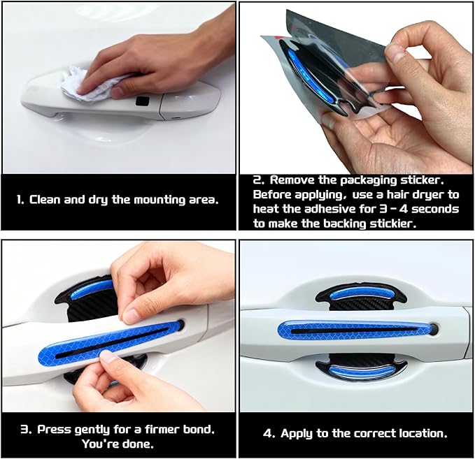 CllyCnny Car Door Handle Protector - 8Pack Universal Carbon Fiber Scratch Proof Guard - ReflectiveDoors Door Handle Bowl Sticker Universal for Most Car Handles