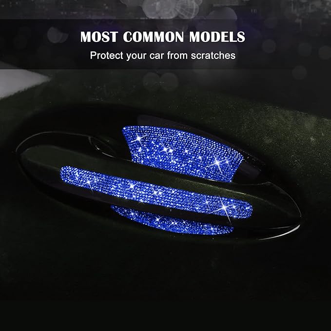 kingsea 8pcs Bling Car Door Handle Protector Stickers,Crystal Rhinestone Glitter Car Door Handles Cup Scratch Protectors Decals Universal (Blue)