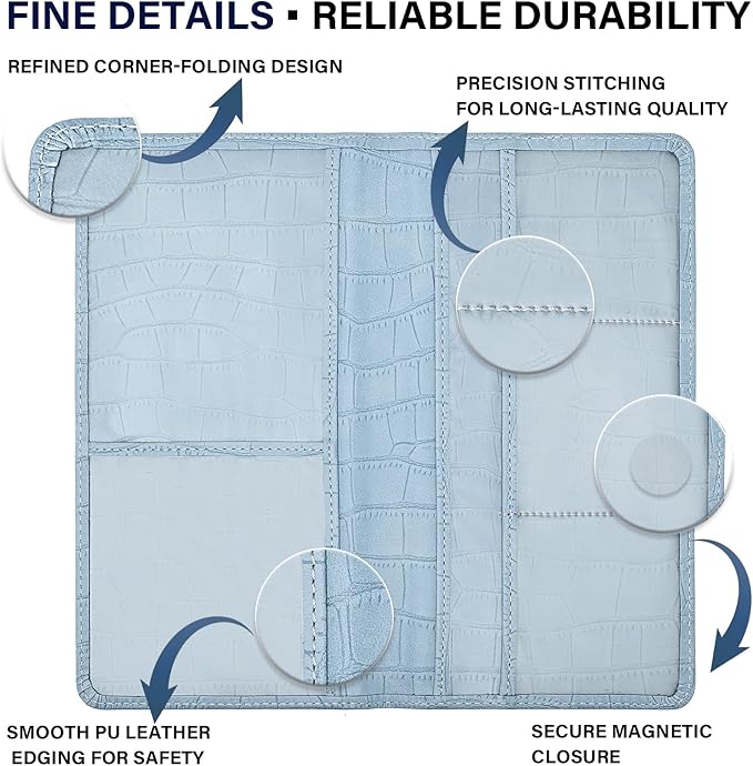 Car Registration and Insurance Holder, Blue Vehicle Glove Box Car Organizer with Magnetic Closure for Documents, Cards, License Car Organization, 1 Pack