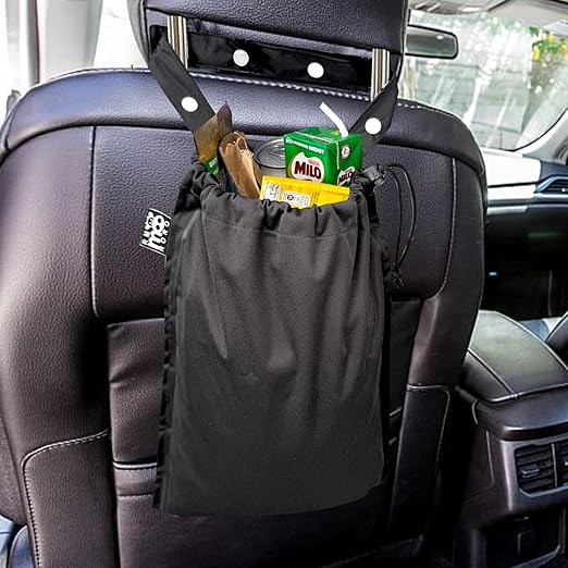 RMMOORORO Cute Hanging Car Trash Garbage Bag 100% Leakproof Waterproof Multipurpose for Car Back Front Seat Console with Hanging Strap (Black)