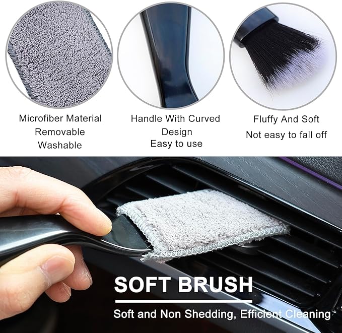 6PCS Car Detailing Brush Set Soft Boars Hair Car Interior Detailing Brushes Car Interior Detailing Kit Car Cleaning Gel Supplies Kit Car Dust Brush Car Accessories for Truck, Ruv, Interior