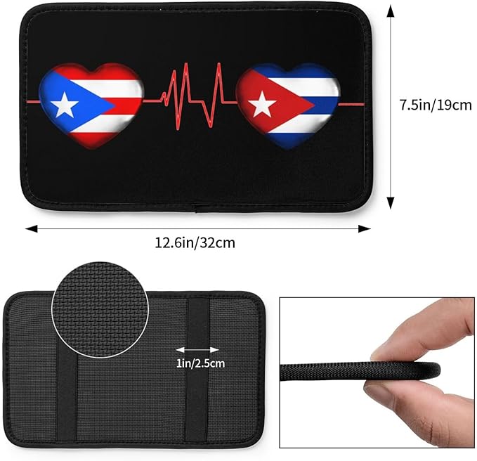 Auto Center Console Pad Puerto Rico Porto Rico Puerto Rican and Cuba Cuban Flag Be of one Mind Car Armrest Cover Armrest Seat Handrail Box Cover Cushion Universal Decoration Protector Accessories
