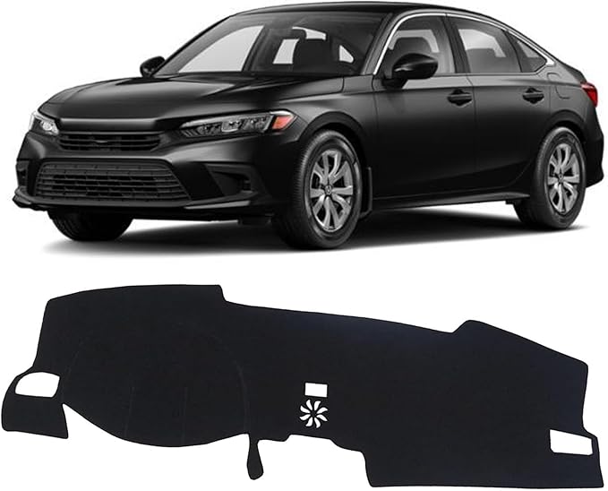 Upgraded Dash Mat for 2022-2025 Honda Civic Polyester Dash Board UV Protection Non-Slip Windshield Reflective Dash Cover Interior Accessory Black (Without HUD)