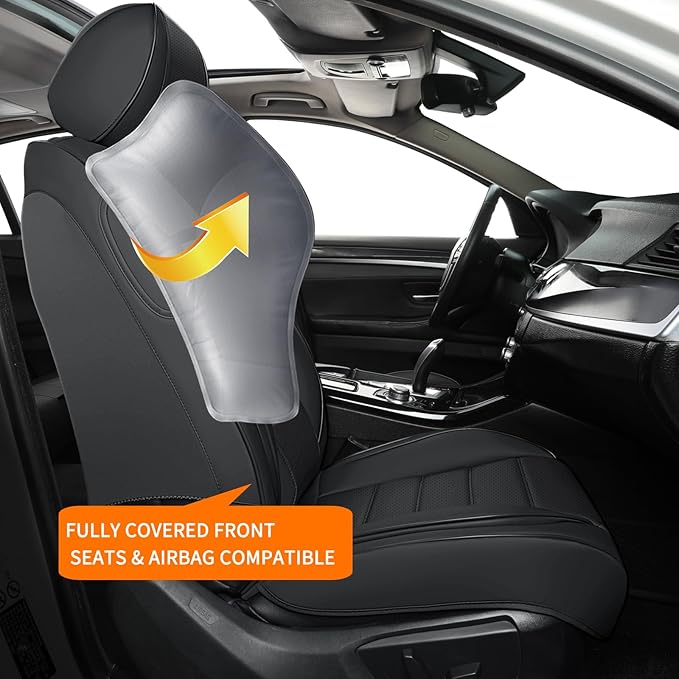 COVER EMPIRE Car Seat Covers Full Set, 5Pcs Universal Leather Seat Covers for Cars, Waterproof Front and Rear Seat Covers Breathable Automotive Vehicle Seat Cover for Most Trucks, SUVs, Sedans, Black