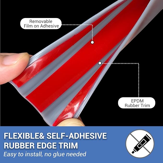 Slimline Cabinet Door Edge Protector, 3/4" Self Adhesive Peel and Stick Rubber Edge Guards, Flexible U Shaped Strips for Kitchen & Garbage Drawer Fronts, Edge Trims for Desks and Shelfves, Grey, 10Ft