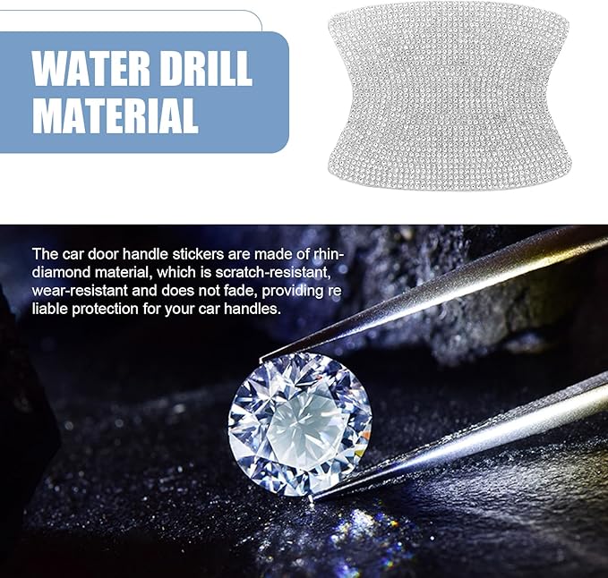 10PCS Bling Car Door Handle Protector, Crystal Rhinestone Car Door Handle Scratch Protector, Anti-Scratch Door Bowl Paint Guard Protective Film, for Auto, Van, Truck (Silver)