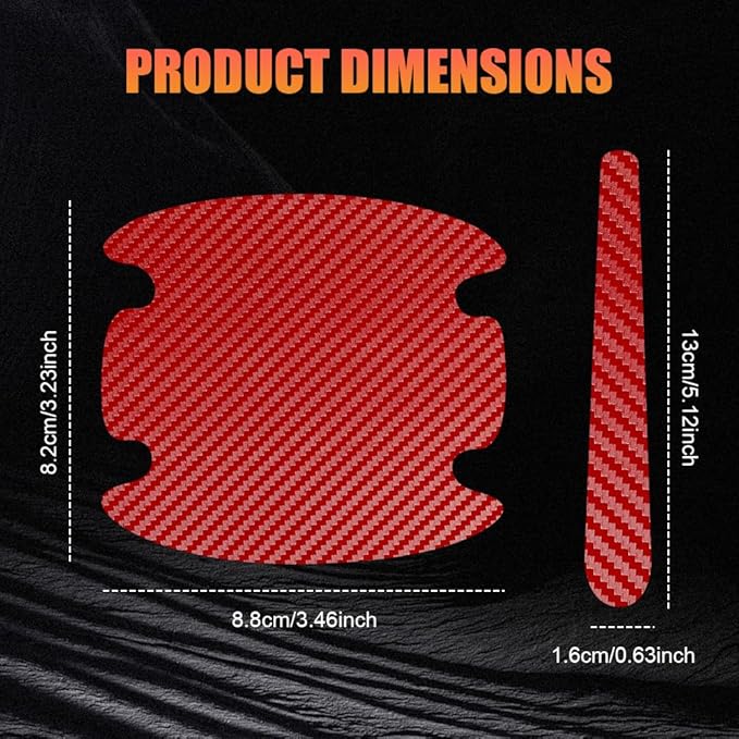 8PCS Car Door Handle Scratch Protectors, Car Door Handle Stickers, Carbon Fiber Texture Anti-Scratches Bowl Sticker, Car Door Handle Paint Guard Cover Universal for Most Car, Truck (Red)