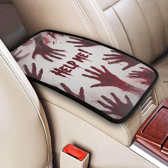 Universal Car Center Console Cushion Pad, Red Hand Soft Waterproof Car Center Console Cover Auto Armrest Seat Box Cover Protector for Most Vehicle SUV Truck Car