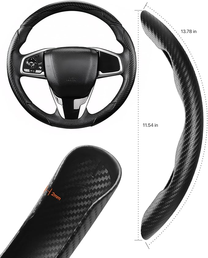 West Llama Customized Carbon Fiber Steering Wheel Covers for Honda Civic Accord CRV Pilot Ridgeline, 3 Piece snap on Steering Wheel Cover(Black)