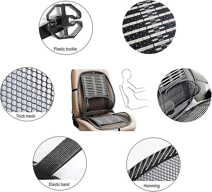 Ergonomic Bamboo Car Seat Pad,Car Seat Office Chair Bamboo Chip Cover Cushion with Wire Mesh Lumbar Back Support,Cushion for car seat Driver for Comfort (1 PCS)