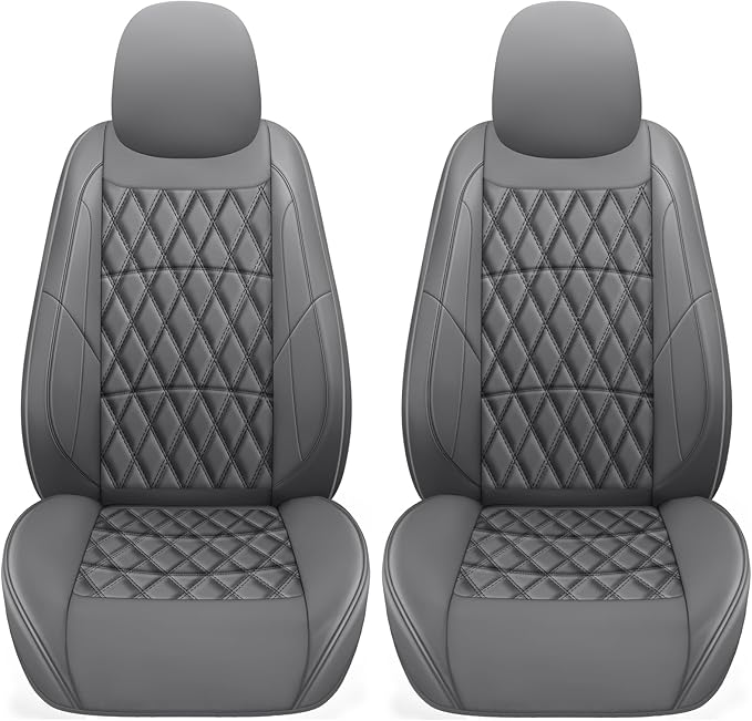 NS YOLO Leather Car Seat Covers,Universal Fit for Most Cars,SUVs and Sedans,Waterproof Luxury Leatherette Cushions, 2 Seats Protectors (Grey, Front Pair-2 Seats(Driver and Passenger))