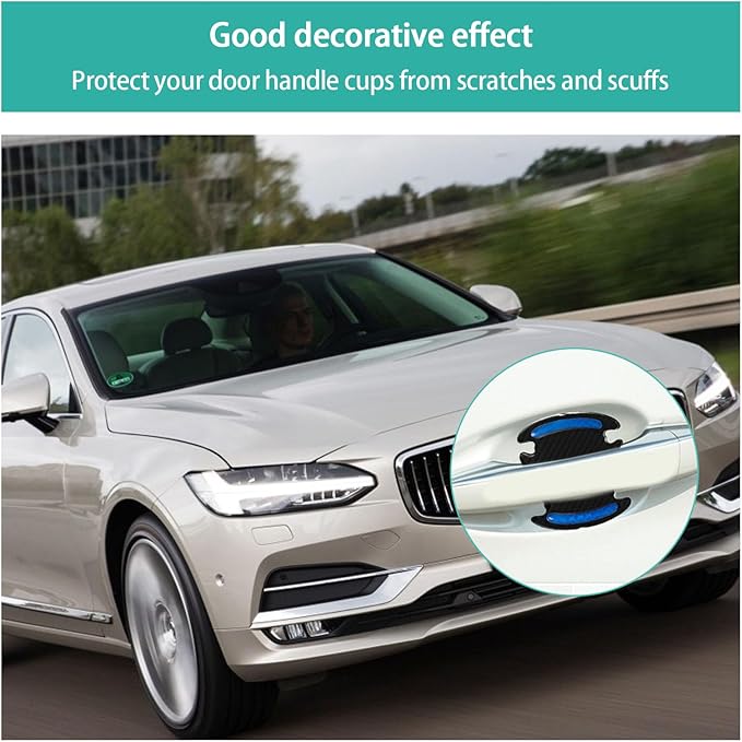 Augeny 4PCS Car Handle Protector Reflective Stickers, Universal 3D Carbon Fiber Auto Door Paint Guard, Anti-Scratch Bowl Protective Film for Most Cars (Blue)