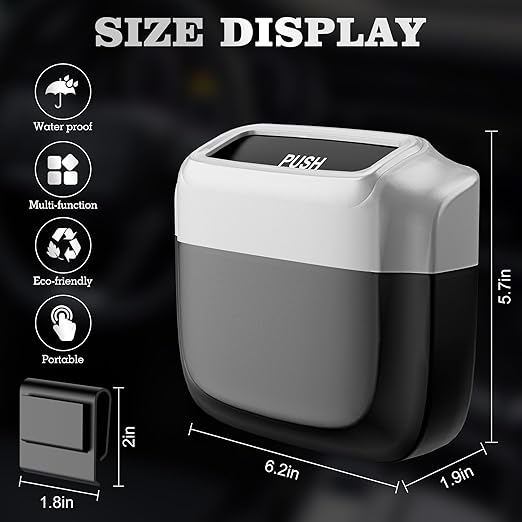 2 Packs Car Trash Can with Lid，Built-in Storage Garbage Bag，Leakproof Vehicle Trash，Car Accessories for Interior,Mini Garbage Bin for Automotive, Office, Kitchen,Bedroom，with 60pcs Trash Bags