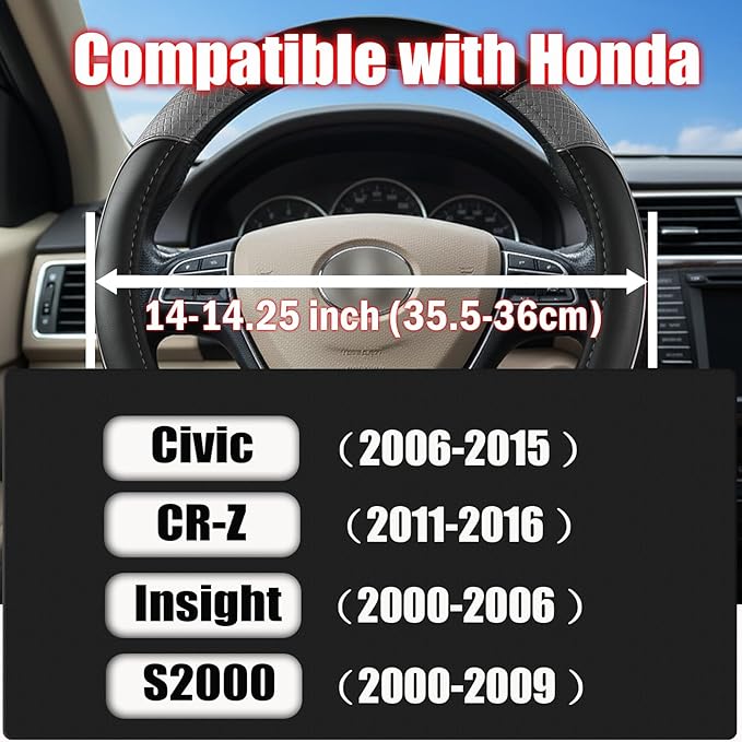 ANMOSVO Steering Wheel Cover for Honda Civic(2006-2015),CR-Z, Insight, S2000|Microfiber Leather & Anti-Slip Safety Design | 14-14.25 Inch Custom Fit (Gray-Small Size)