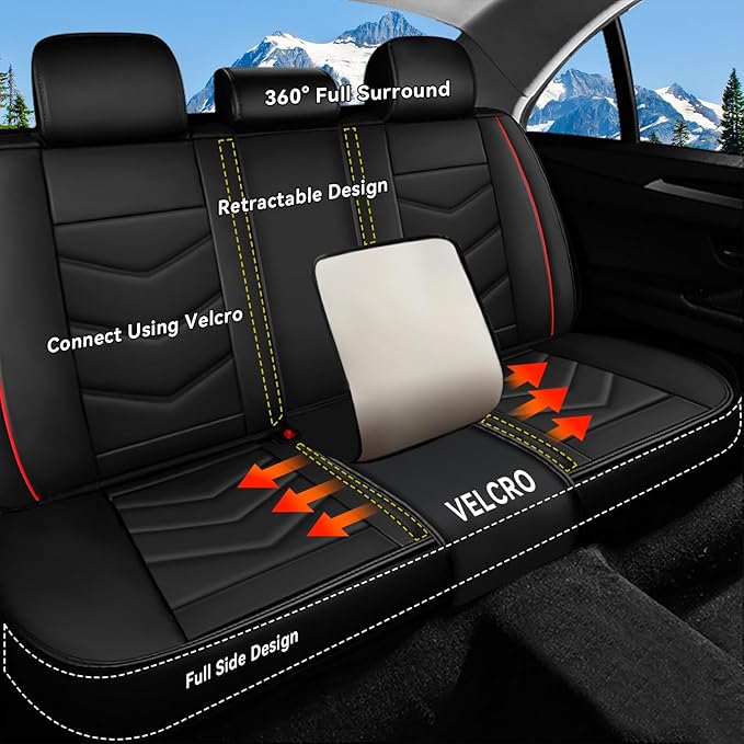 Car Seat Covers Fit for Chevy Trax 2015-2025, Side Airbag Compatibility, 3D Lumbar Support and Seamless Fit, Easy to Clean Sports Seat CoverFull Set, Black Red