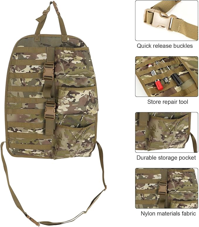 SUNPIE 2 Pcs Seat Back Truck Gun Rack,Automotive Gun Racks with Molle Panel Universal Seatback Storage Pockets Tactical Car Seat Back Organizer for Hunting Accessories Storage,Camouflage