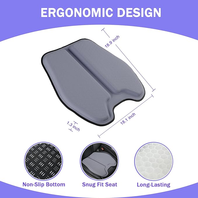 Soft Thin Gel Seat Cushion for Car Seat, Office Chair, Wheelchair, Stadium - Non-Slip Car Seat Cushions with 1 Inch Gel - Sciatica & Tailbone Pain Relief (Blue Gray)