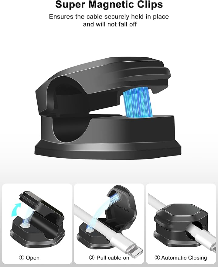 Magnetic Cord Organizer - Cord Organizer for Desk- Cord Holder -Magnetic Cable Clips, Adhesive Wire Holder Keeper Organizer for Desk, Nightstand, Phone Charger, Computer, Home, Office, Car