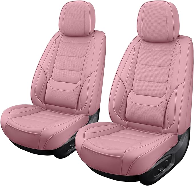 hoozoom Front Seat Covers for Cars Breathable Leather Seat Covers Waterproof Seat Protectors Universal Fit for Most Automotive Cars SUV Trucks(Pink, Front Pair)