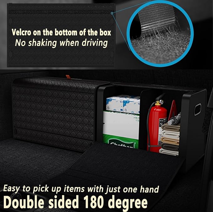 XDV Trunk Organizers, Car Organizers, Storage Solutions, and Car Storage Organizers for SUVs, Sedans, Back Seats, and Luxury Vehicles with Lid, Leather, Small, Large (Black, L&M)