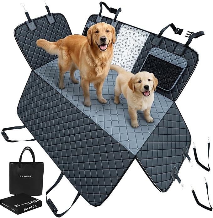 Sajoda Hard Bottom Dog Car Seat Cover for Back Seat, 900D Oxford Waterproof Pet Seat Extender Supports 400lbs, Car Seat Protector and Hammock for Dogs, Compatible with Car, Small SUV & Truck