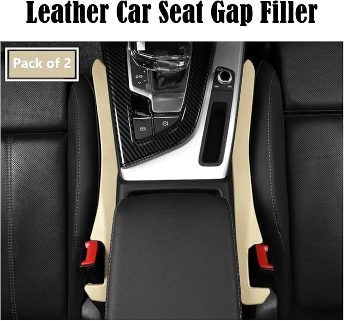 Berylins 2Pcs Car Seat Gap Filler PU Leather, Auto Crevice Catcher Drop Blocker to Fill The Side Seat and Console Gap, Universal Vehicle Interior Accessories for Car, SUV, Truck (Beige)