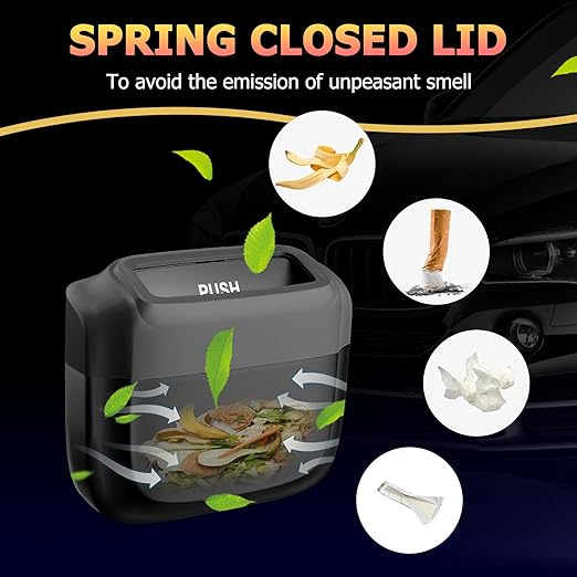 Car Trash Can with Lid, Built-in Storage Garbage Bag, Vehicle Trash Accessories for Interior, Mini Garbage Bin for Automotive, Home, Office, Kitchen, with 30pcs Trash Bags