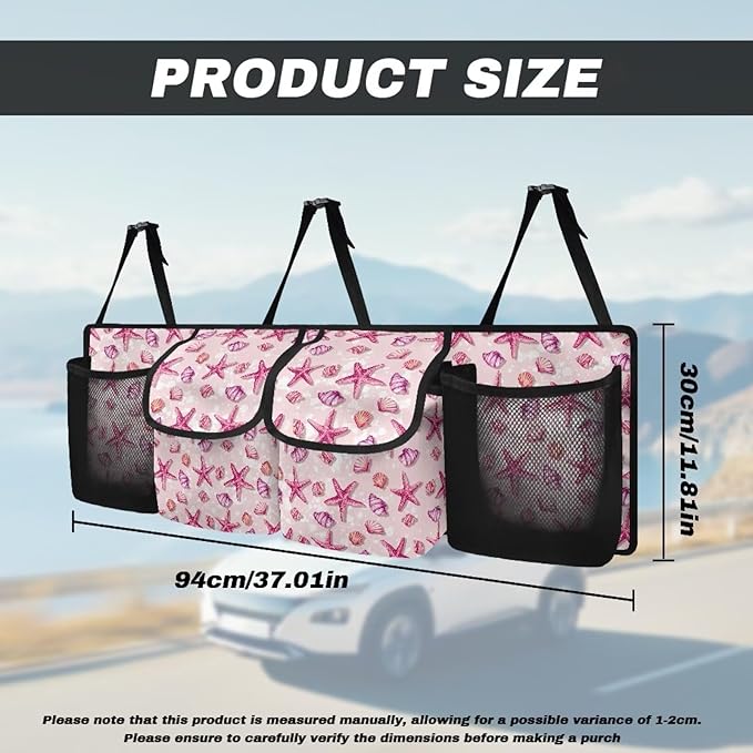 Car Trunk Organizer and Storage, Sea Starfish Backseat Hanging Organizer for SUV, Truck, Waterproof, Collapsible Cargo Storage Bag with 4 Pockets, Car Interior Accessories for Women