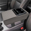 Car Center Console Armrest Pillow, Leather Auto Arm Rest Cover Protector with Cup Holder and Phone Holder, Memory Foam Armrest Cushion for Most Vehicles (Gray, Diamond Pattern)