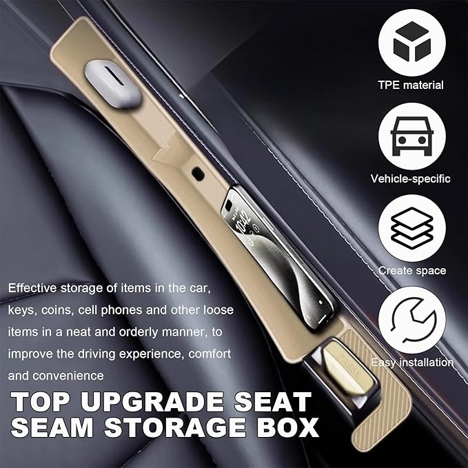 2PCS Car Seat Gap Filler, Automotive Seat Organizer Fill The Gap Between Seat and Console, Universal Car Gap Seat Storage for Phone Wallets and Keys, Car Accessories (Beige)