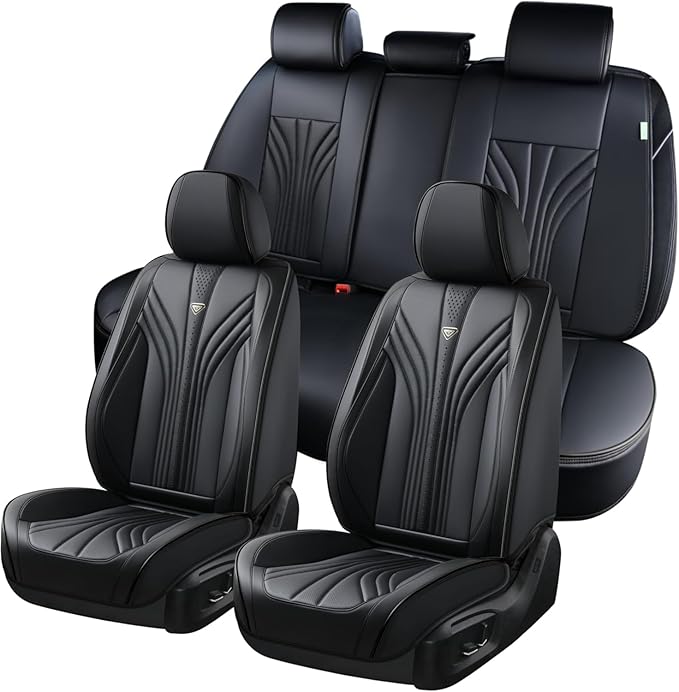 FLORICH Car Seat Covers Full Set, Leather Seat Covers, Luxury 5 Seats Universal Black Seat Covers for Cars, Waterproof Seat Protectors, Leatherette Automotive Vehicle Cover for Cars SUV Pick-up Truck