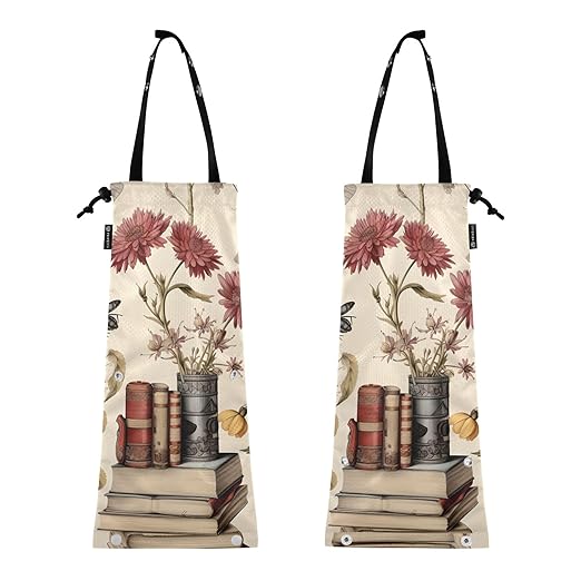 ALAZA Hanging Car Trash Bags Garbage Bag Trash Can for Back Seat Small Flower Book Washable Storage Bag Retractable 2 Pack