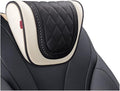 Car Headrest Neck Pillow Soft Leather Fit for Seat Back Support Lumbar Pillow Car Travel Rest Cushion Accessories(Beige Black-Neck 1PC)