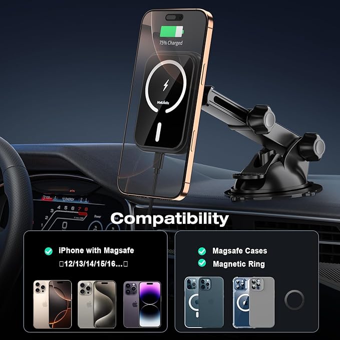 for MagSafe Car Mount Charger, (38W Fast Charging Adapter Max) Magnetic Wireless Charging Phone Holder Fits iPhone 16/15/14/13/12 Pro Max Plus/MagSafe Case on Dash/Windshield/Air Vent/Desk