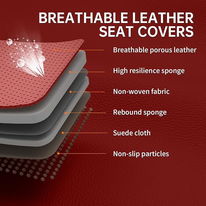 GEZHOUBA Red Car Seat Covers Full Set, Luxury Faux Leather Red Seat Covers for Cars Front and Back Seats Protector, Waterproof Full Wrapped Covers Universal Fit for Most Cars Sedans SUVs