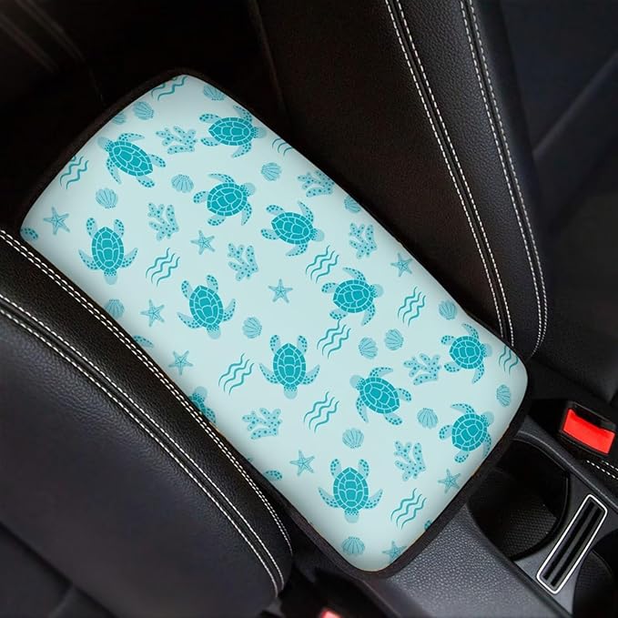 Sea Turtle Car Center Console Armrest Cover Dust-Proof Auto Armrest Box Cover Center Console Pad Turtle Print Car Accessories for Truck Sedan SUV, Easy to Install