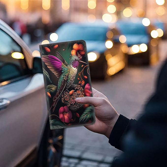 Car Registration and Insurance Card Holder for Women Men, Waterproof PU Leather Glove Box Car Organizer with Magnetic Shut, Vehicle Document Holder for Driver License,Cards, Hummingbird Color
