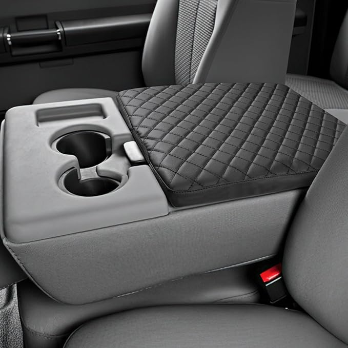 ISSYAUTO Center Console Cover Compatible with 2011-2016 Ford F250 F350 F450, 2011-2014 F150 with Jump Seat Console Leather Armrest Cover Center Console Cushion, Black (Jump Seat Only)