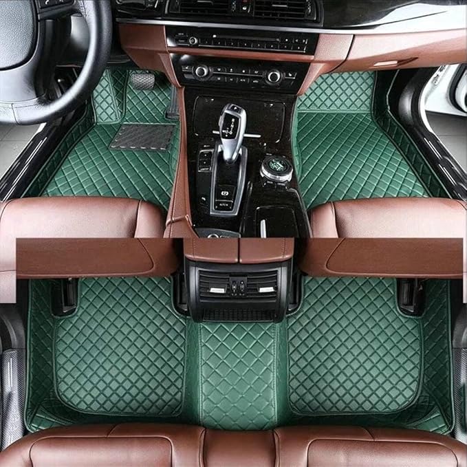 Custom Making Car Floor Mats Compatible for 2000-2025 All Mode Sedan SUV Sports Car Full Coverage Cute Pads Protection Non-Slip Leather Floor Liners (Green)