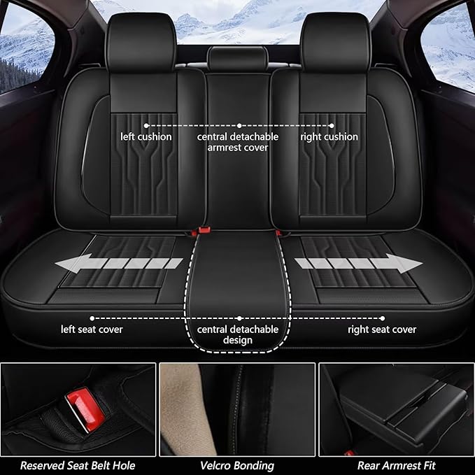 YORKNEIC Fit for Volvo XC60 Seat Covers Full Set 2010-2023 2024: 5 Seats Waterproof Leather Car Seat Covers Protector (2 Row 5 Seat, Black)