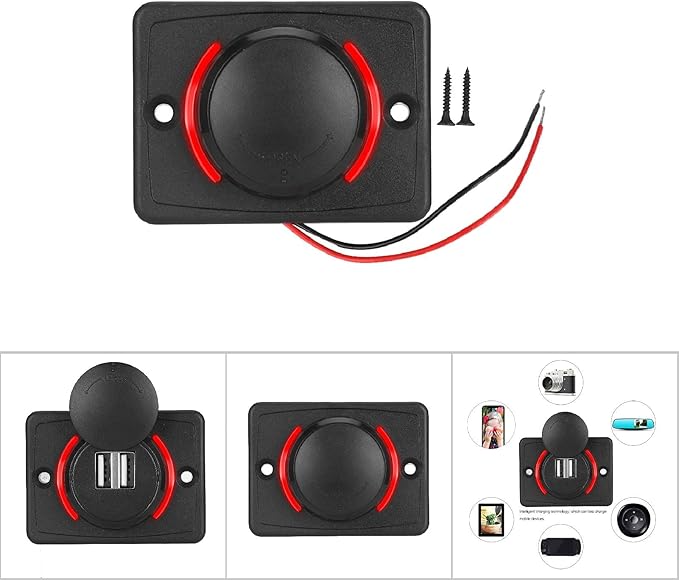 Car Dual USB Port Socket, 3.1A DC12V/24V Portable Mini Power Charger Socket with LED Indicator for High End Large Scale Vehicles Such as Ships, Yachts, RVs, Buses(Red)