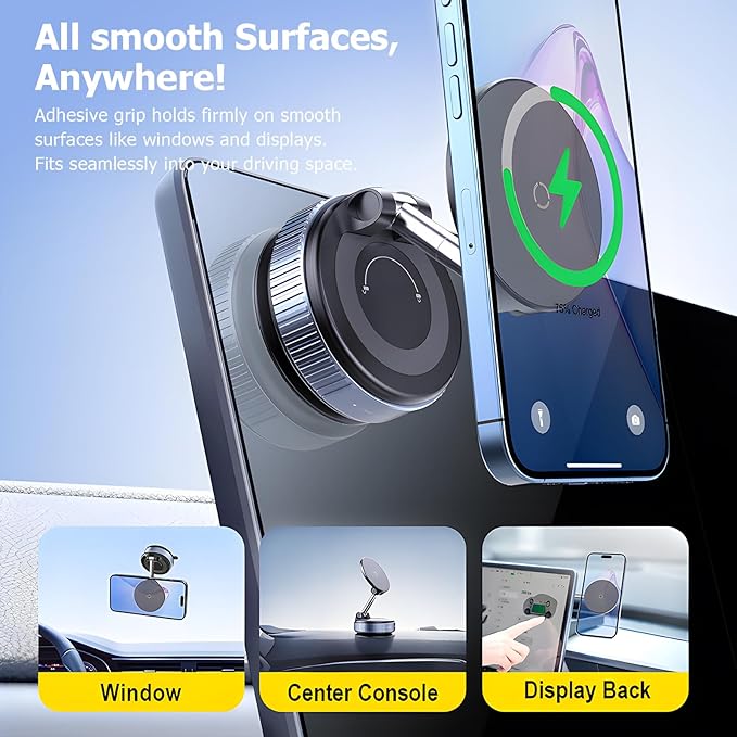 Magnetic Phone Holder for Car, Magsafe Car Mount with Nano Gel Suction Cup for Dashboard & Windshield, Compatible with iPhone 12/13/14/15/16/17 Series, Including Pro & Pro Max Models (Gray)
