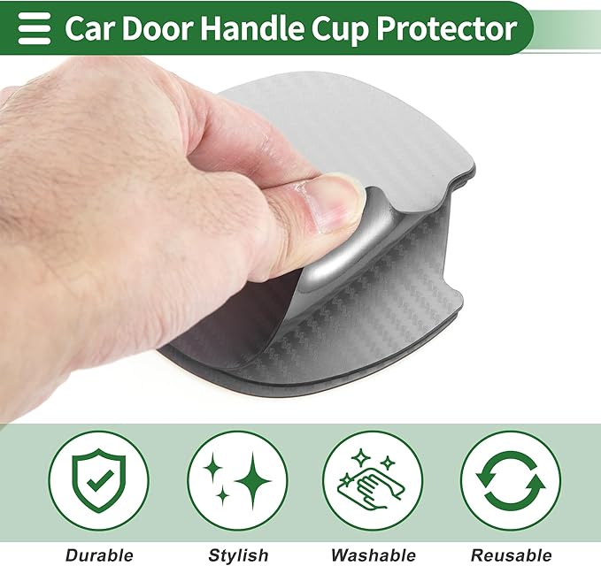 Motoforti Car Door Handle Cup Protector Door Handle Scratches Protective Films 3.89"x3.93" Fiber Silver Tone Magnetic Rubber, PVC 4 Pcs