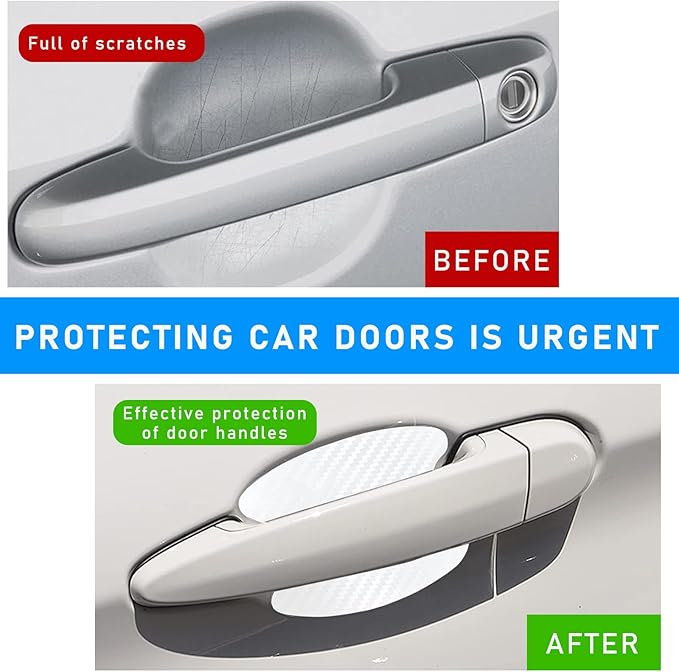 Ziciner 8 PCS Car Door Handle Sticker, Carbon Fiber Texture Auto Door Handle Protective Films, Anti-Scratches Door Side Handle Paint Guard, Universal Vehicle Accessories for Most Cars (White)