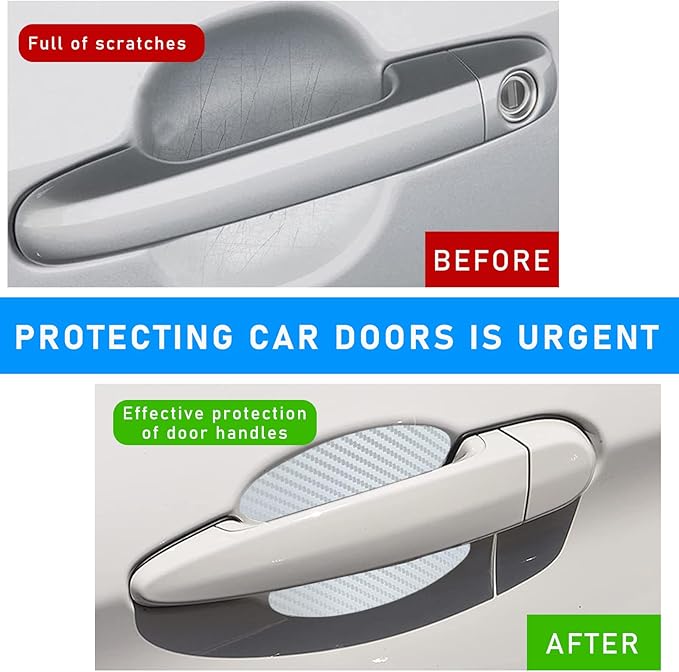 Ziciner 4 PCS Car Door Handle Sticker, Carbon Fiber Texture Auto Door Handle Protective Films, Anti-Scratches Door Side Handle Paint Guard, Universal Vehicle Accessories for Most Cars