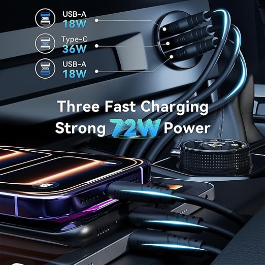 2PCS RV USB Outlet 72W Aluminum Alloy 12V/24V 3 Charging Ports, GIBBAB 36W PD3.0 Type-C+2 18W QC3.0 Fast Charging Socket, Waterproof Cover Recessed Mount Car Charger Cigarette Lighter Replacement for