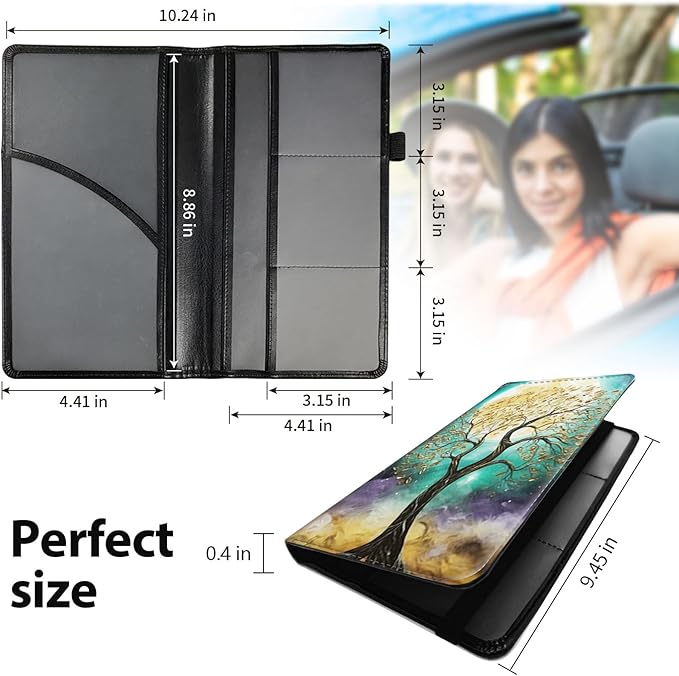 Mxfdegf Car Registration and Insurance Holder, Leather Car Glove Box Organizer, Cool Car Accessories for ID, Driver's License Cards & Essential Document,business cards,Men&Women,for Women Girls