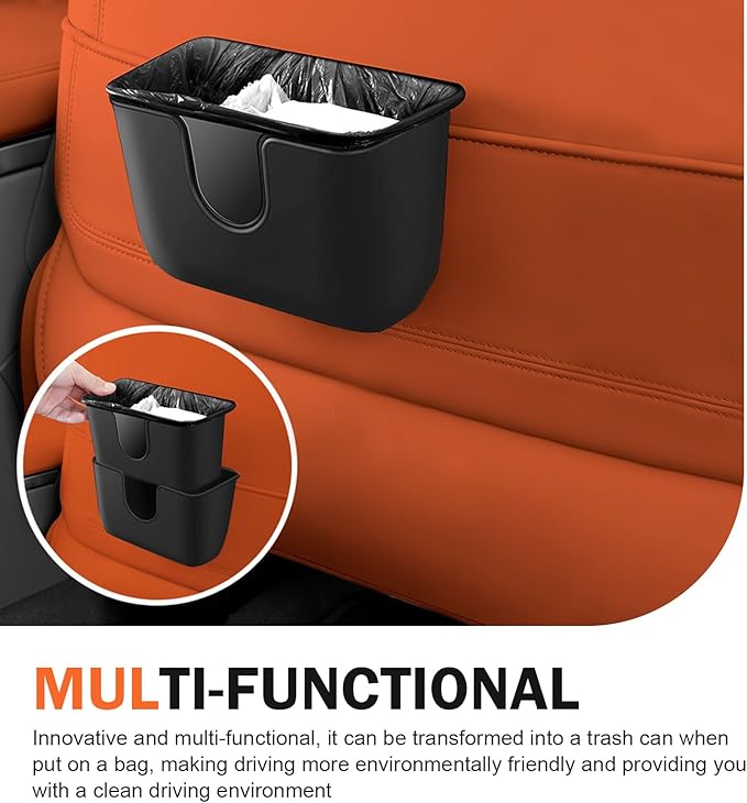 Car Trash Can, Multifunctional Double-Layer Seat Back Hanging Mini Trash Bin, Leak-Proof Waterproof Small Garbage Can for Cars, Universal Car Organizers and Storage Accessories (Black)